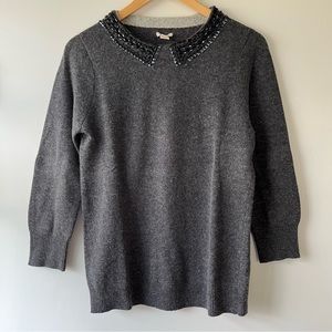 J. Crew Merino Wool Sweater with Jeweled Neckline - Size M
